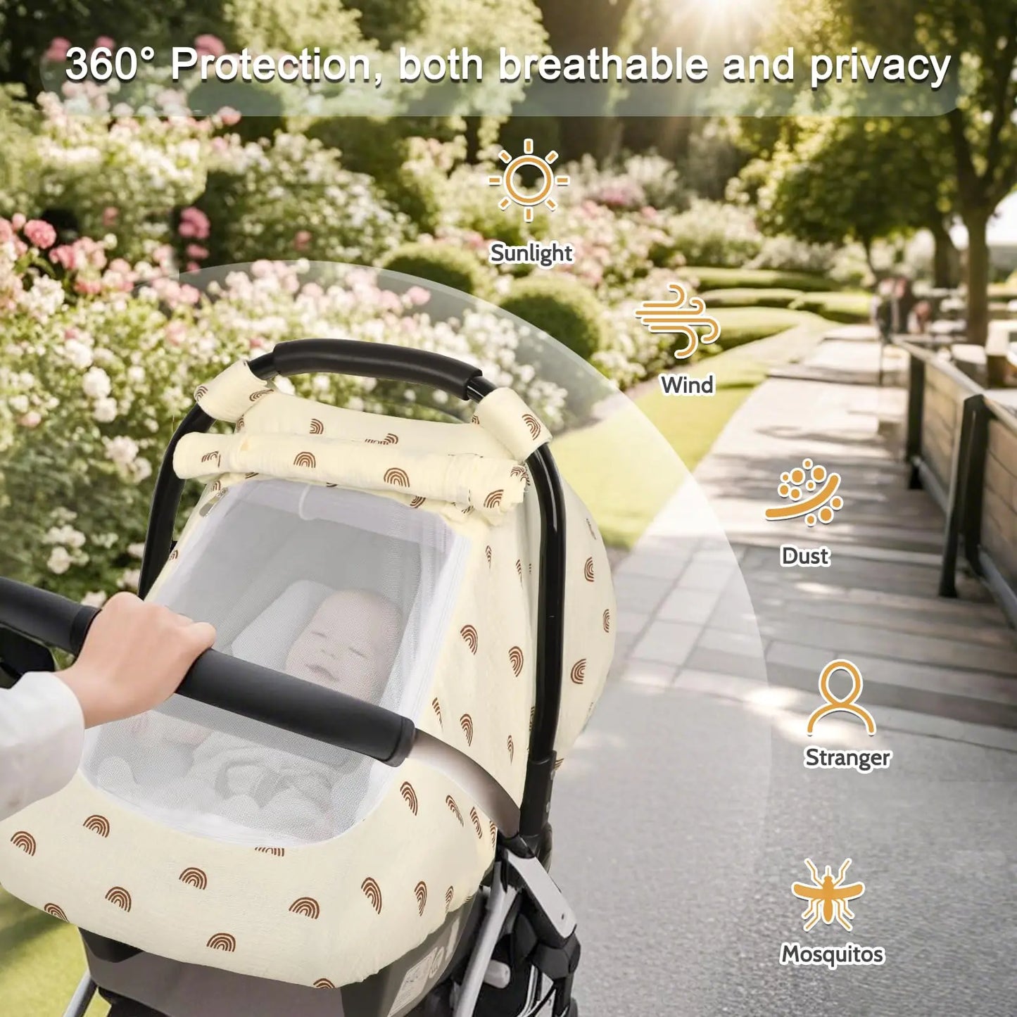 Muslin Car Seat Cover Baby - Breathable and Privacy Car Seat Canopy with 3 Modes - Easy Install & Gift Box Packaging