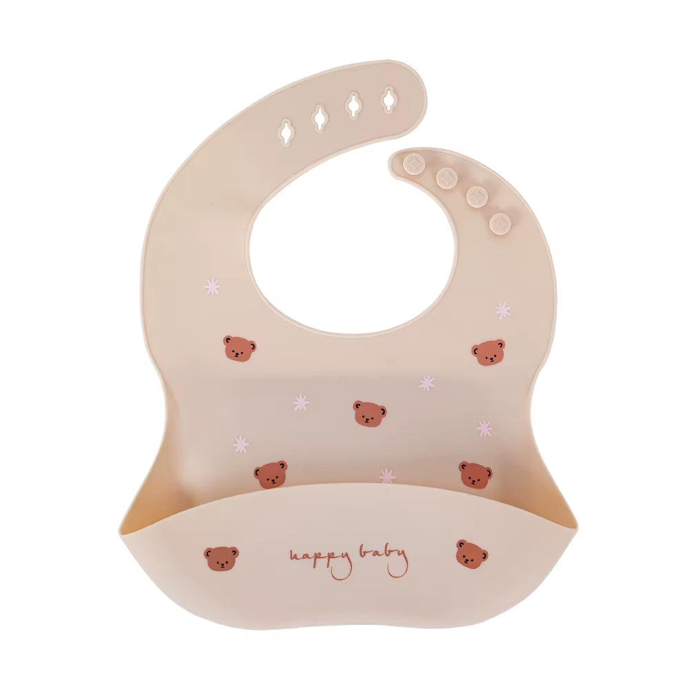 Waterproof Bibs for Kids Feeding Baby Eating Stuff Soft Silicone Babeast Cartoon Printed Adjustable Baby Tasting Feeding Bibs