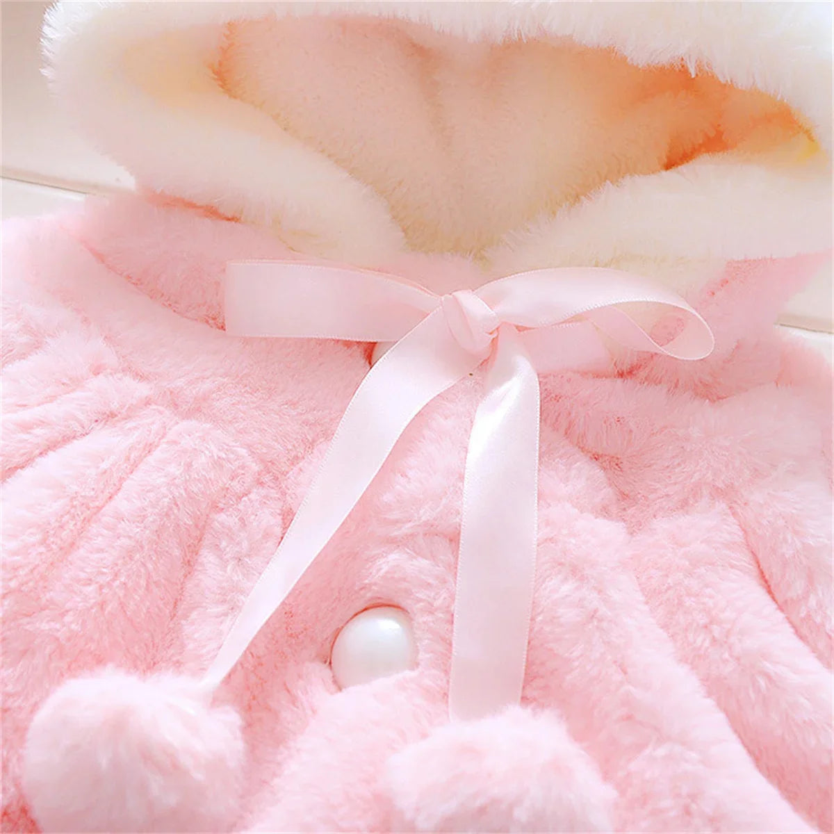 Winter Baby Girl Jacket Sweet and Cute Warm Hooded Rabbit Ear Wool Sweater Minimalist Children'S Clothing Suitable for 0-3 Year