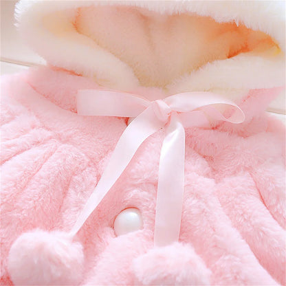 Winter Baby Girl Jacket Sweet and Cute Warm Hooded Rabbit Ear Wool Sweater Minimalist Children'S Clothing Suitable for 0-3 Year