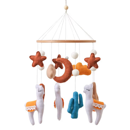 Wooden Crib Mobile Baby Bed Bell Rattle Toy Soft Felt Cartoon Bear Mobile Bracket Newborn Music Box Bed Bell Hanging Bracket Toy