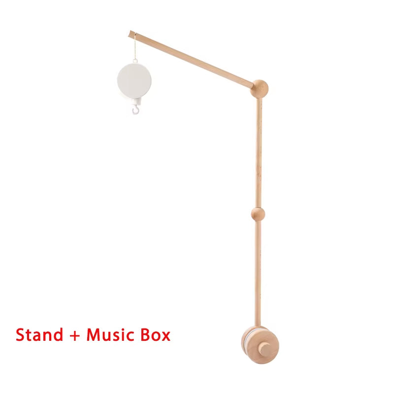 Wooden Crib Mobile Baby Bed Bell Rattle Toy Soft Felt Cartoon Bear Mobile Bracket Newborn Music Box Bed Bell Hanging Bracket Toy