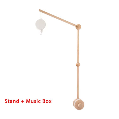 Wooden Crib Mobile Baby Bed Bell Rattle Toy Soft Felt Cartoon Bear Mobile Bracket Newborn Music Box Bed Bell Hanging Bracket Toy