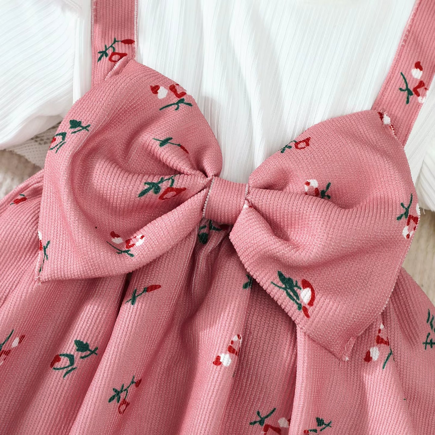 2Pcs/Set Baby Girl Dress Small Floral Large Bow Summer,Dress+Headband Set Suitable for 0-24 Months Baby Girls Fashionable Dress
