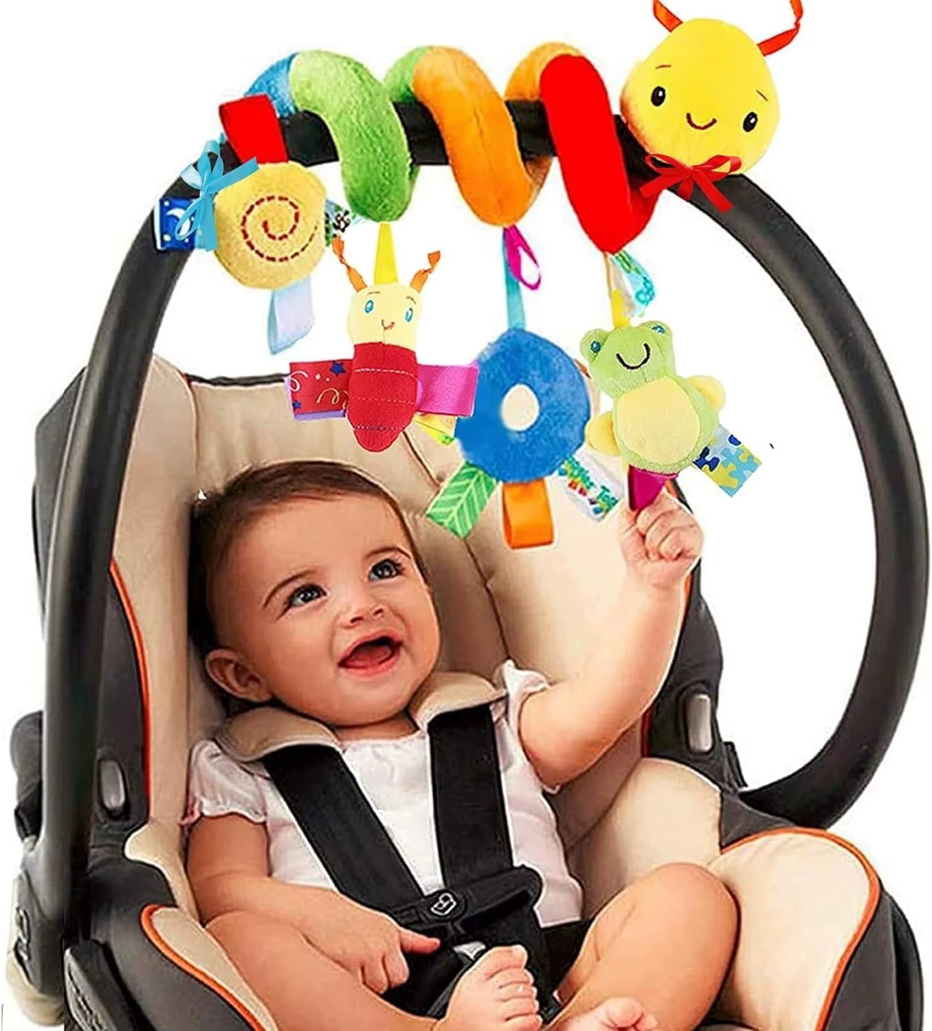 Spiral Car Seat Stroller Activity Toy Baby Sensory Toys, Soft Hanging Toys for Babies 0-12 Months Carseat Crib Stroller Bell