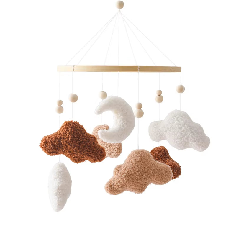 Wooden Crib Mobile Baby Bed Bell Rattle Toy Soft Felt Cartoon Bear Mobile Bracket Newborn Music Box Bed Bell Hanging Bracket Toy