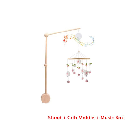 Wooden Crib Mobile Baby Bed Bell Rattle Toy Soft Felt Cartoon Bear Mobile Bracket Newborn Music Box Bed Bell Hanging Bracket Toy
