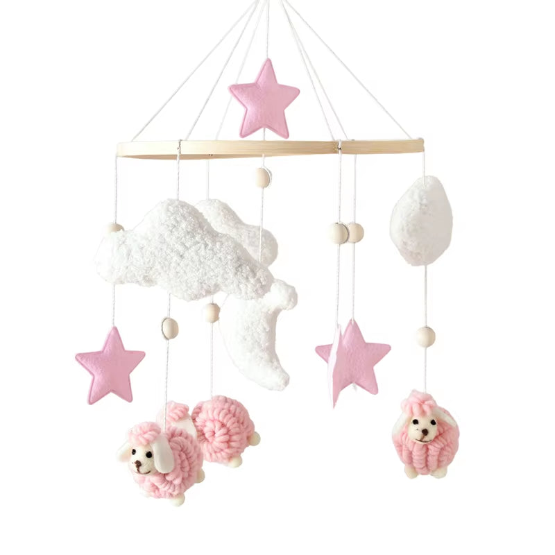 Wooden Crib Mobile Baby Bed Bell Rattle Toy Soft Felt Cartoon Bear Mobile Bracket Newborn Music Box Bed Bell Hanging Bracket Toy