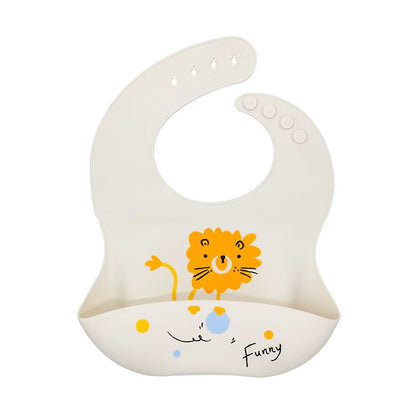 Waterproof Bibs for Kids Feeding Baby Eating Stuff Soft Silicone Babeast Cartoon Printed Adjustable Baby Tasting Feeding Bibs