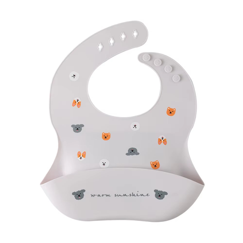 Waterproof Bibs for Kids Feeding Baby Eating Stuff Soft Silicone Babeast Cartoon Printed Adjustable Baby Tasting Feeding Bibs