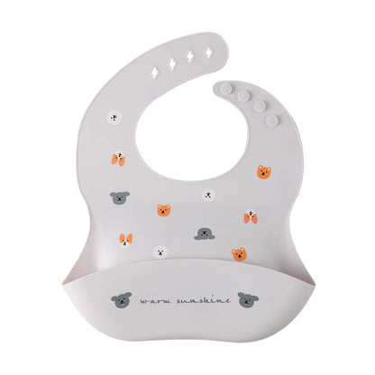 Waterproof Bibs for Kids Feeding Baby Eating Stuff Soft Silicone Babeast Cartoon Printed Adjustable Baby Tasting Feeding Bibs