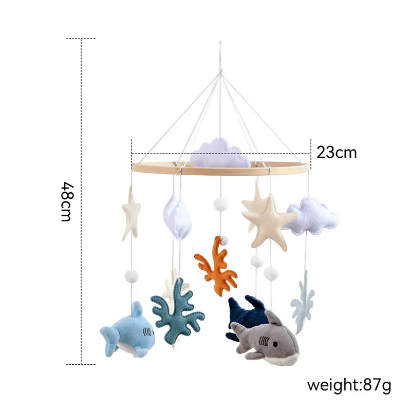 Wooden Crib Mobile Baby Bed Bell Rattle Toy Soft Felt Cartoon Bear Mobile Bracket Newborn Music Box Bed Bell Hanging Bracket Toy