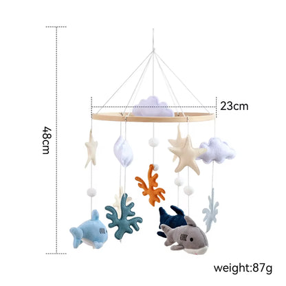 Wooden Crib Mobile Baby Bed Bell Rattle Toy Soft Felt Cartoon Bear Mobile Bracket Newborn Music Box Bed Bell Hanging Bracket Toy
