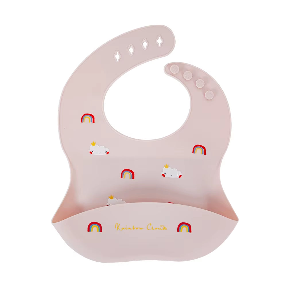 Waterproof Bibs for Kids Feeding Baby Eating Stuff Soft Silicone Babeast Cartoon Printed Adjustable Baby Tasting Feeding Bibs