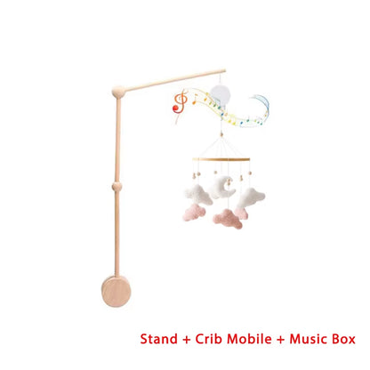 Wooden Crib Mobile Baby Bed Bell Rattle Toy Soft Felt Cartoon Bear Mobile Bracket Newborn Music Box Bed Bell Hanging Bracket Toy