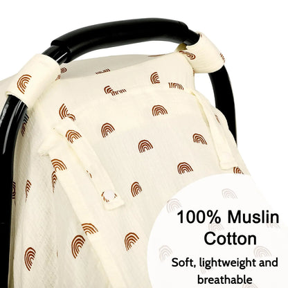 Muslin Car Seat Cover Baby - Breathable and Privacy Car Seat Canopy with 3 Modes - Easy Install & Gift Box Packaging