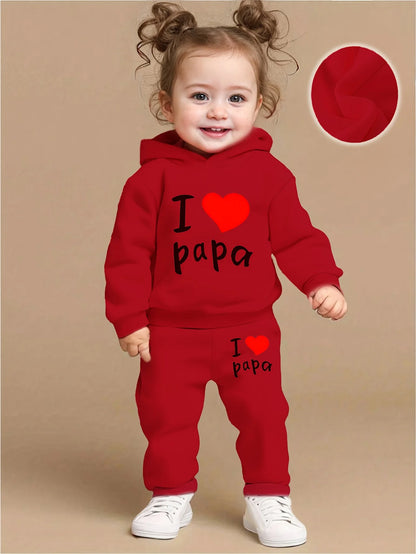 Newborn Baby Girl'S English Printed Fleece Hoodie and Sporty Casual Pants Are Suitable for Outdoor Use