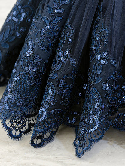 Baby Girl Royal Blue Lace Dress with Bow Puffy Mesh Party Dress Mesh Elegant Princess Dress