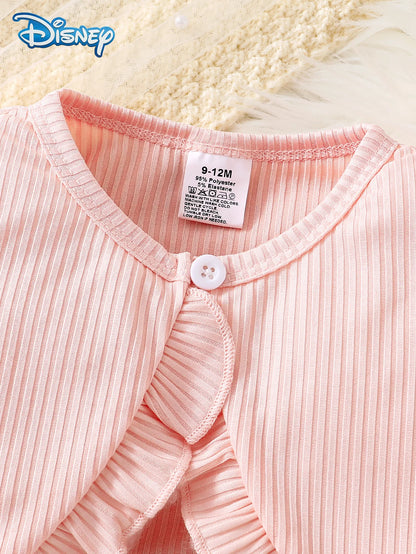 Disney Minnie and Daisy 2Pcs Spring, Autumn, and Winter Baby Girl Dress Set Baby Knitted Button Skirt Cardigan Long Sleeve Jacket + Cartoon Minnie and Daisy All-Over Print Bow Decoration Waist-Tie Dress Children'S Everyday Versatile Outdoor Sports Clothing Girls' Fashionable Playful and Energetic Clothing as an Ideal Gift