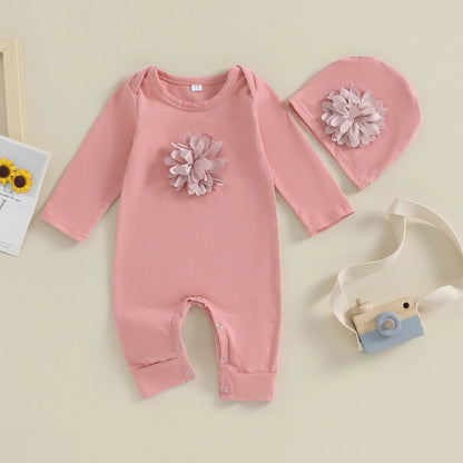 2 Cs Newborn Rompers Spring Autumn Baby Girl Clothes Floral Cotton Blend Jumpsuit Overall + Hat Suit for 0-18 Months