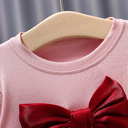 Children'S Korean Version Dress Girls' Spring and Autumn Fashion Long Sleeved Bow Mesh Dress Baby'S Birthday Dress 0-4Y