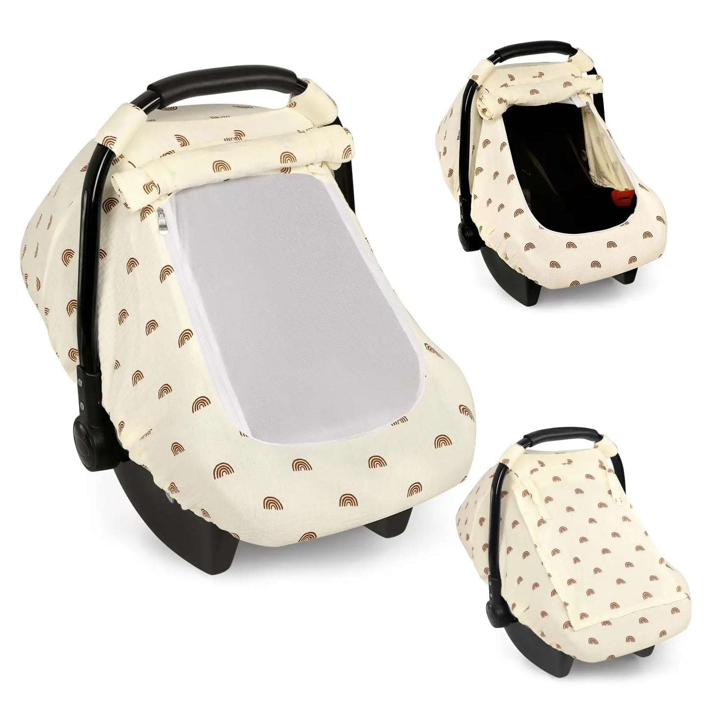 Muslin Car Seat Cover Baby - Breathable and Privacy Car Seat Canopy with 3 Modes - Easy Install & Gift Box Packaging