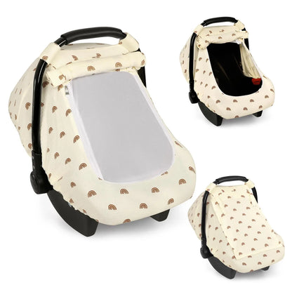 Muslin Car Seat Cover Baby - Breathable and Privacy Car Seat Canopy with 3 Modes - Easy Install & Gift Box Packaging