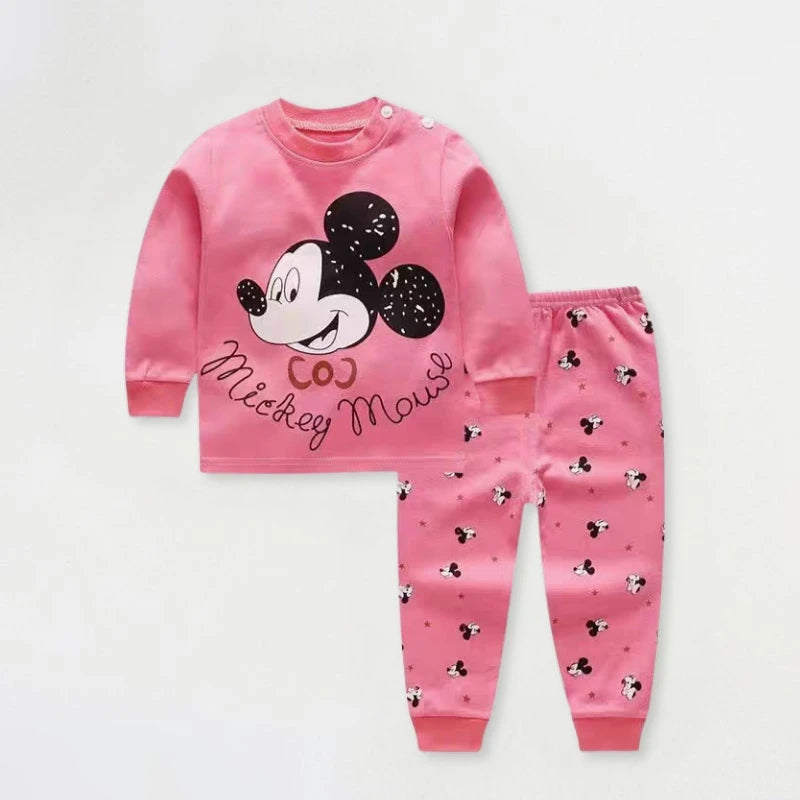 0-4 Age Baby Underwear Suit Printed Cartoon Cute Minnie Girls Long Sleeved Set Pajamas Autumn Clothing Kids Home Clothes Outfits