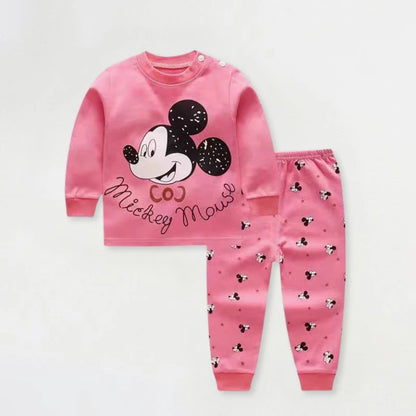 0-4 Age Baby Underwear Suit Printed Cartoon Cute Minnie Girls Long Sleeved Set Pajamas Autumn Clothing Kids Home Clothes Outfits