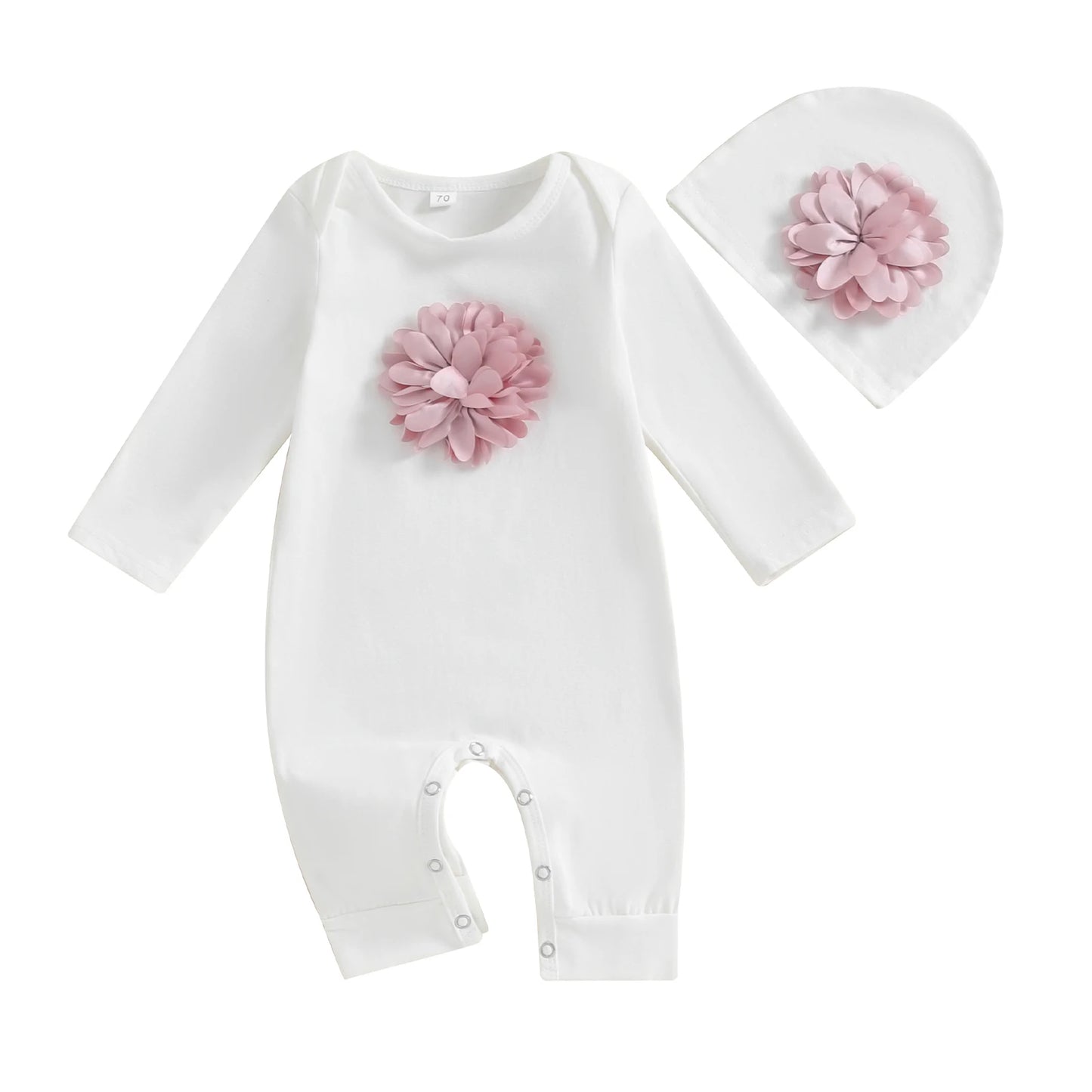 2 Cs Newborn Rompers Spring Autumn Baby Girl Clothes Floral Cotton Blend Jumpsuit Overall + Hat Suit for 0-18 Months