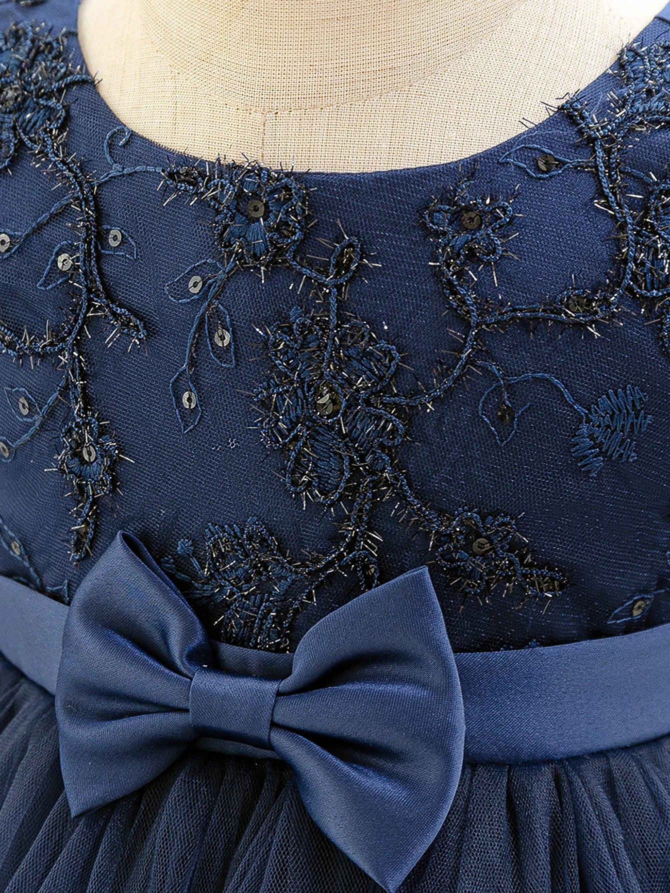 Baby Girl Royal Blue Lace Dress with Bow Puffy Mesh Party Dress Mesh Elegant Princess Dress