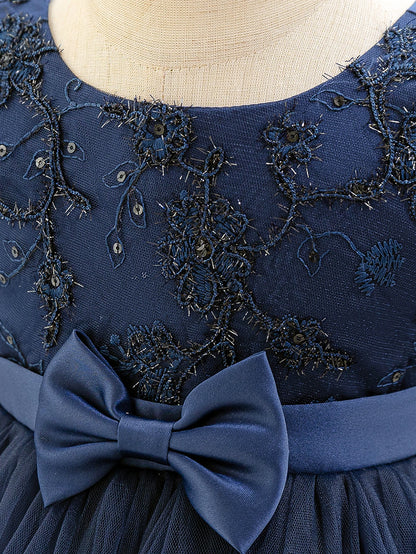 Baby Girl Royal Blue Lace Dress with Bow Puffy Mesh Party Dress Mesh Elegant Princess Dress