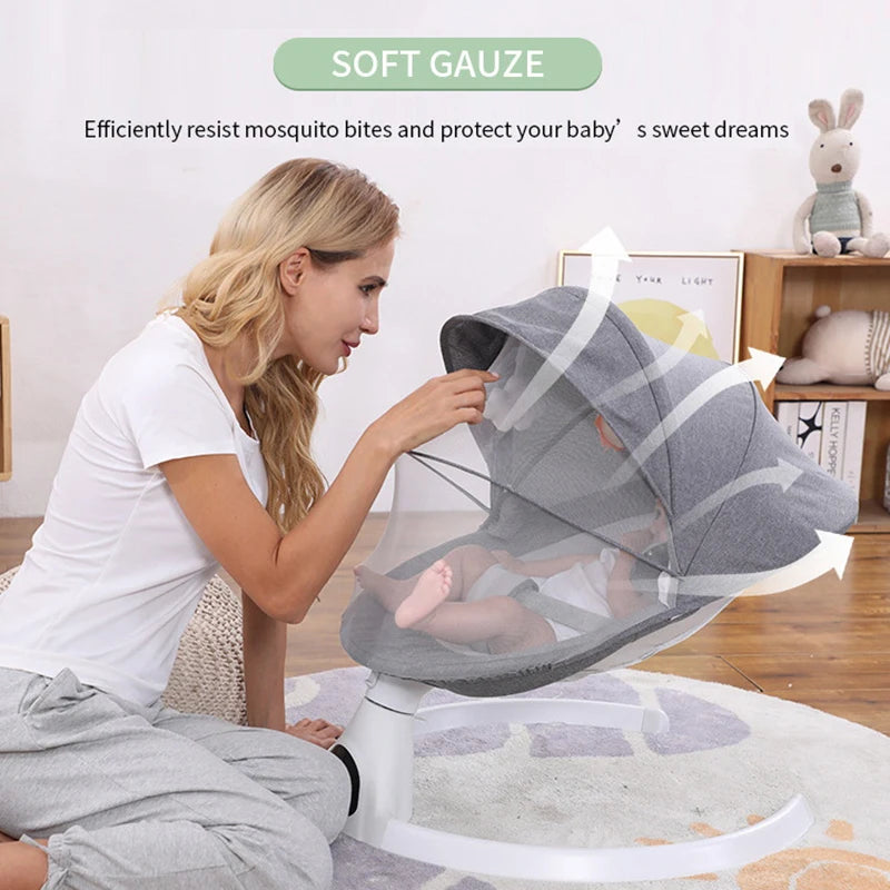 Electric Baby Rocking Chair with Toys & Remote Control Portable Swing Chair for Newborn 0-18 Months Baby Crib with Mosquito Net