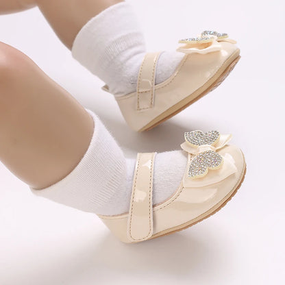 Casual Cute Rhinestone Bowknot Decor Mary Jane Shoes for Baby Girls, Lightweight Non-Slip Walking Shoes for Spring and Autumn