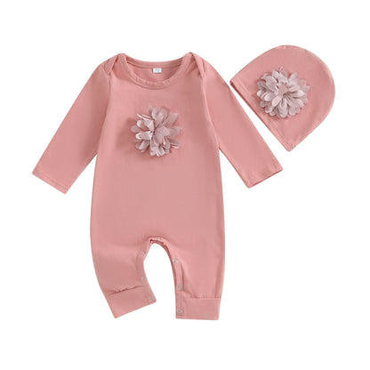 2 Cs Newborn Rompers Spring Autumn Baby Girl Clothes Floral Cotton Blend Jumpsuit Overall + Hat Suit for 0-18 Months