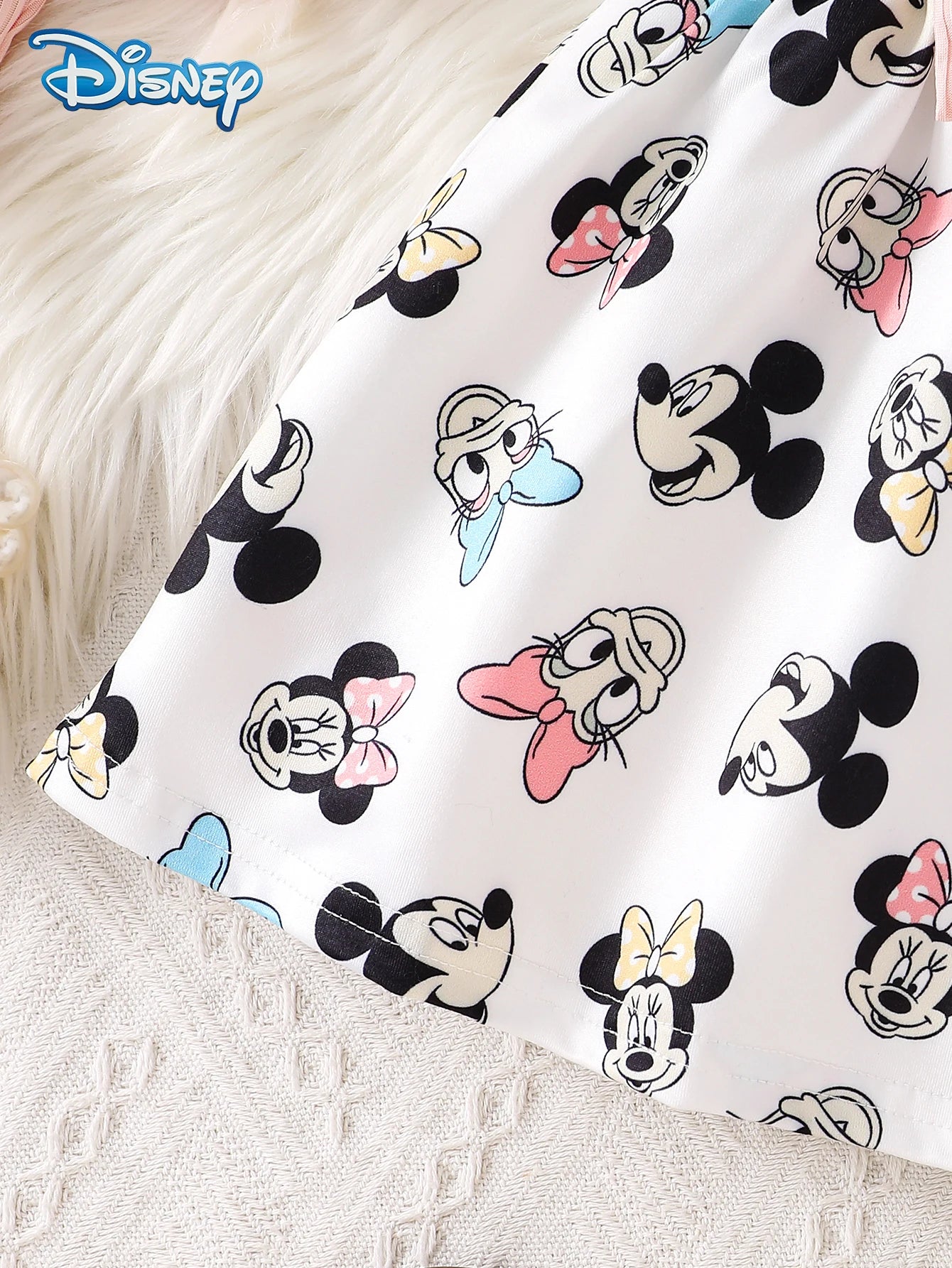 Disney Minnie and Daisy 2Pcs Spring, Autumn, and Winter Baby Girl Dress Set Baby Knitted Button Skirt Cardigan Long Sleeve Jacket + Cartoon Minnie and Daisy All-Over Print Bow Decoration Waist-Tie Dress Children'S Everyday Versatile Outdoor Sports Clothing Girls' Fashionable Playful and Energetic Clothing as an Ideal Gift