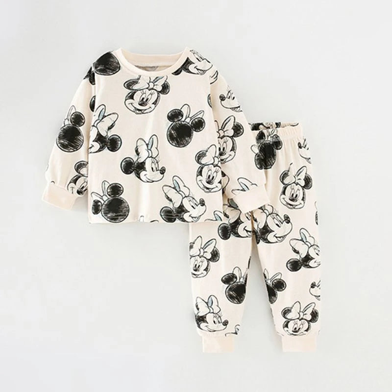0-4 Age Baby Underwear Suit Printed Cartoon Cute Minnie Girls Long Sleeved Set Pajamas Autumn Clothing Kids Home Clothes Outfits