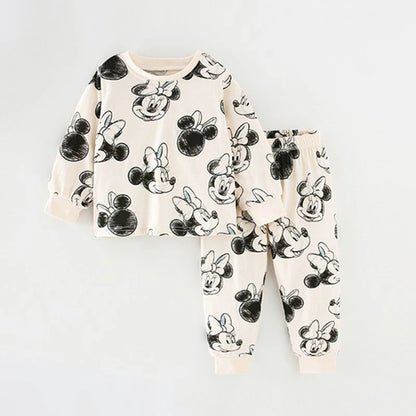 0-4 Age Baby Underwear Suit Printed Cartoon Cute Minnie Girls Long Sleeved Set Pajamas Autumn Clothing Kids Home Clothes Outfits