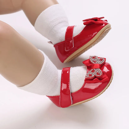 Casual Cute Rhinestone Bowknot Decor Mary Jane Shoes for Baby Girls, Lightweight Non-Slip Walking Shoes for Spring and Autumn