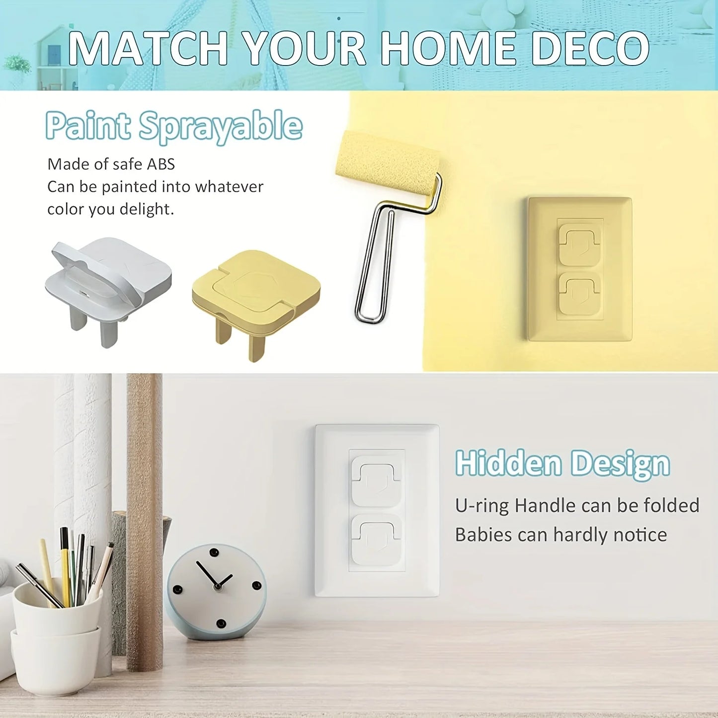 50Pcs Outlet Covers Baby Proofing Safety -Child Secure Electric Plug Protectors with Hidden Handle Square