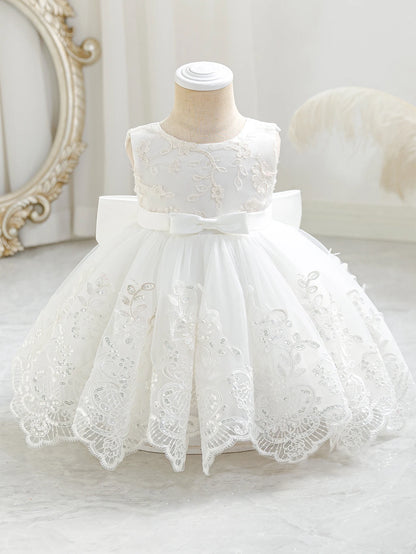 Baby Girl Royal Blue Lace Dress with Bow Puffy Mesh Party Dress Mesh Elegant Princess Dress