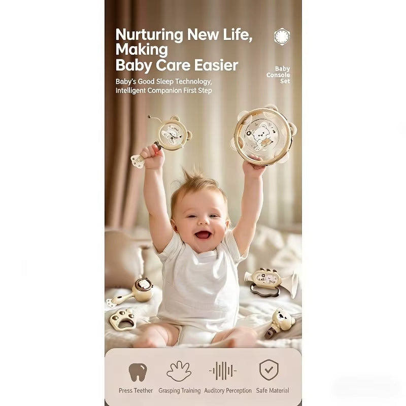 Baby Hand Beat Drum Percussion Instrument Toy Set Baby Puzzle Early Education Enlightenment Toy Safety Material Grasping Train