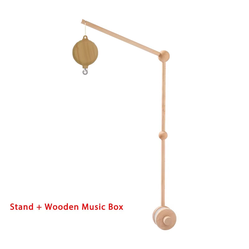 Wooden Crib Mobile Baby Bed Bell Rattle Toy Soft Felt Cartoon Bear Mobile Bracket Newborn Music Box Bed Bell Hanging Bracket Toy