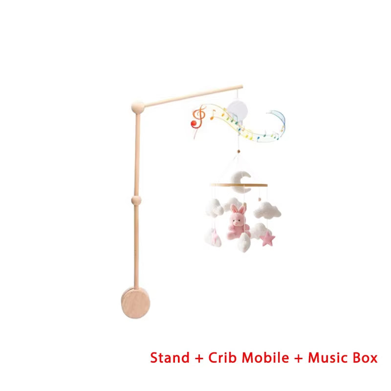 Wooden Crib Mobile Baby Bed Bell Rattle Toy Soft Felt Cartoon Bear Mobile Bracket Newborn Music Box Bed Bell Hanging Bracket Toy