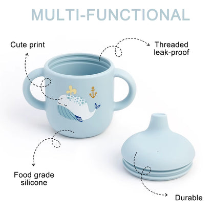 1PCS Cartoon Silicone Baby Feeding Cup BPA Free Leak Proof Training Cup with Handle Travel Friendly Dishwasher Safe Baby Stuff