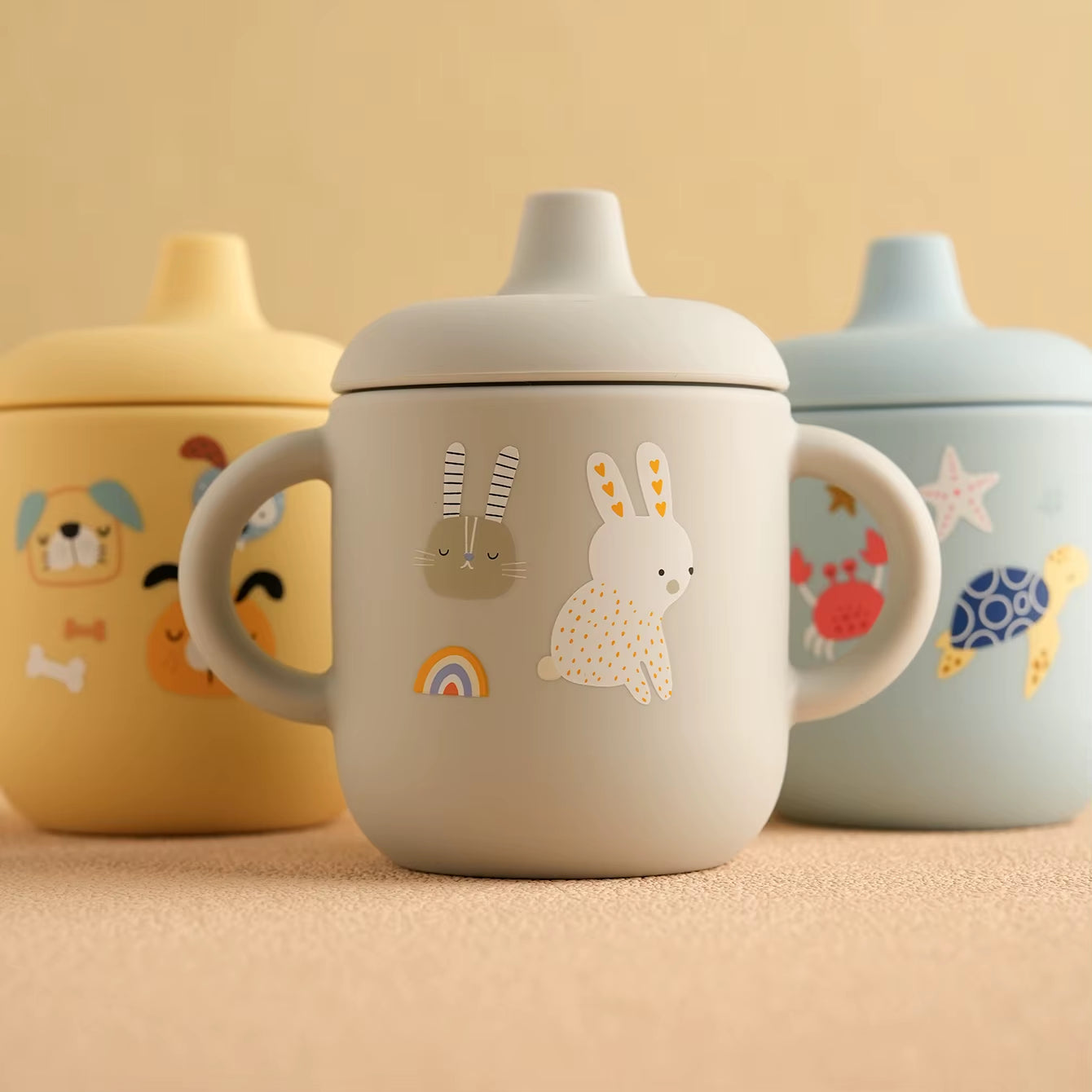 1PCS Cartoon Silicone Baby Feeding Cup BPA Free Leak Proof Training Cup with Handle Travel Friendly Dishwasher Safe Baby Stuff