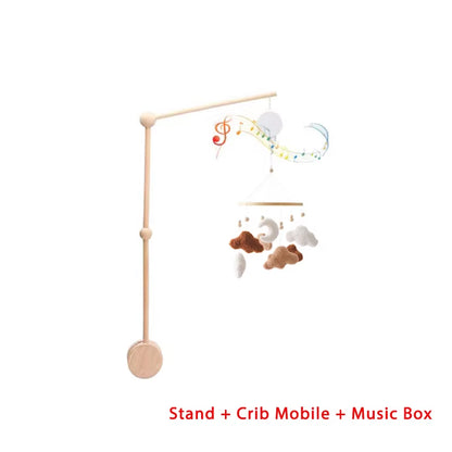 Wooden Crib Mobile Baby Bed Bell Rattle Toy Soft Felt Cartoon Bear Mobile Bracket Newborn Music Box Bed Bell Hanging Bracket Toy